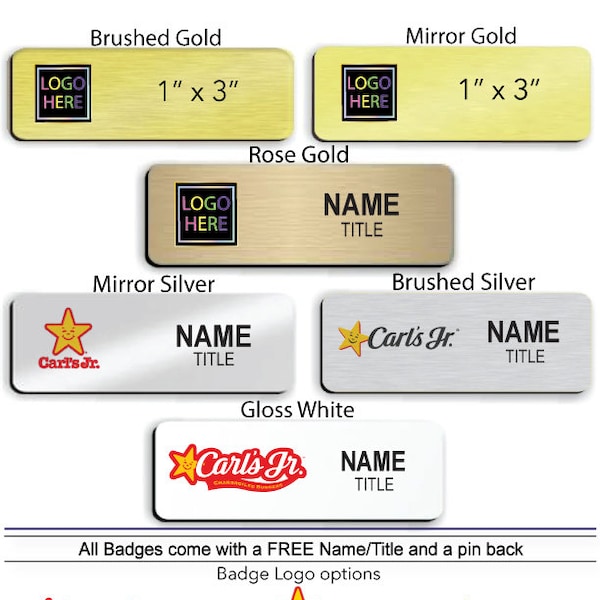 1" x 3" Carls Jr Employee Name Badge