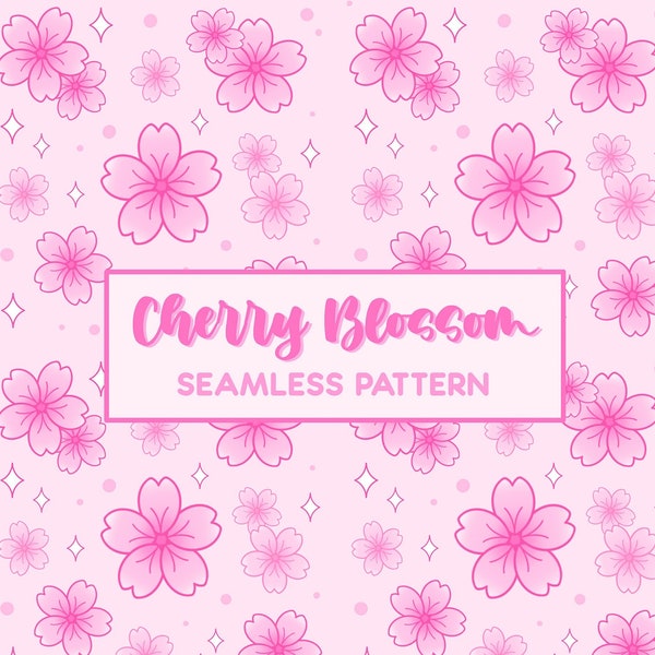 Cherry Blossom Seamless Pattern - Cute Sakura Flower Instant Download - Kawaii Girl Flower Background Pattern