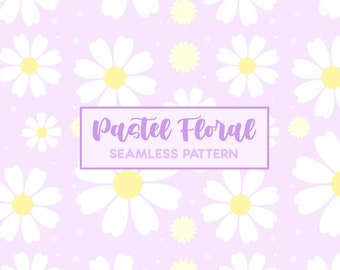 Purple Pastel Flower Digital Pattern Download - Cute Retro Summer Floral Instant Download - Pastel Repeating Daisy Pattern PNG Download