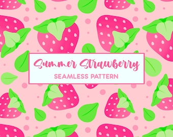 Descarga de patrón digital de fresa estética - Descarga instantánea de fruta de verano linda - Patrón de repetición de fresa PNG Descargar