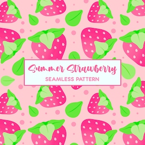Aesthetic Strawberry Digital Pattern Download - Cute Summer Fruit Instant Download - Strawberry Repeating Pattern PNG Download
