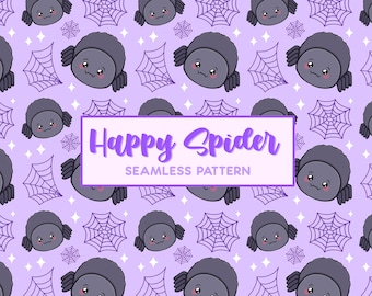 Niedliche Spinne Halloween nahtlose Muster - Kawaii lila gruselige Spinne sofortiger Download - ästhetische Halloween wiederholendes Muster PNG Download