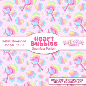 Modèle sans couture baguette coeur bulles - papier numérique bulles kawaii, amour pastel imprimable pour travaux manuels de la Saint-Valentin
