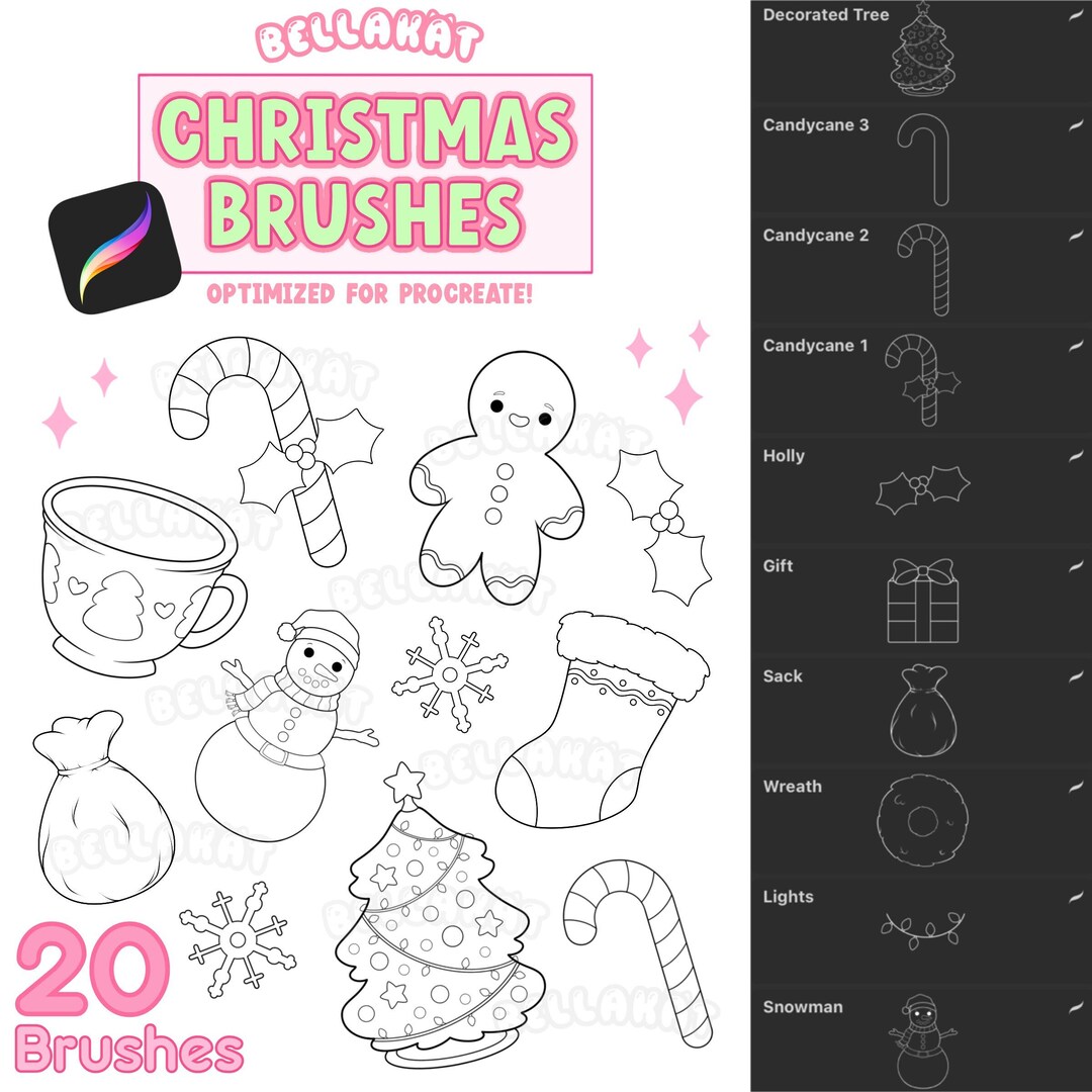 Christmas Stamp Brush Pack for Procreate - Cute Digital Procreate ...