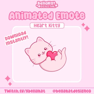 Animated Valentines Day Cat Emote - Cute Rocking Heart Kitty Single Emote - Kawaii Vday Emote for Streamers