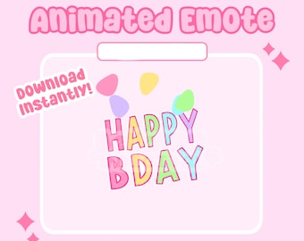 Animated Happy Birthday Rainbow Confetti Emote - Cute Birthday Words Emote Digital Download - Pink Animated Twitch Emote for Streamers