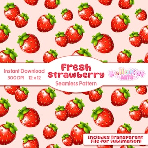 Modèle sans couture aux fraises - Papier numérique Kawaii baies fraîches, fruits roses à imprimer pour une décoration printanière