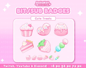 Pink Bakery Treat Subscriber/Bit Streamer Badges | Cute Bakery Twitch Badges, Kawaii Sub Badges