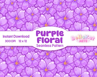 Purple Floral Seamless Pattern – Lavender Spring Flowers Digital Paper, Romantic Cottagecore Printable