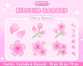Sakura Cherry Blossom Abonnenten / Bit Streamer Abzeichen | Niedliche Blumen Twitch Abzeichen, Kawaii Sub Abzeichen