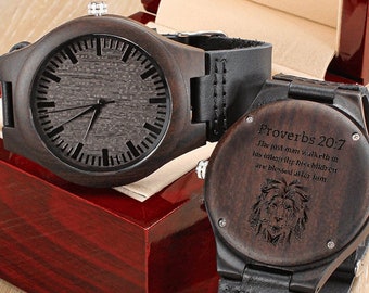 Engraved Sandalwood Watch for Men – Christian Gift, Bible Verse