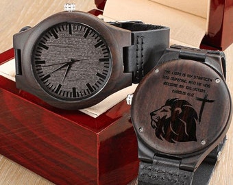 Engraved Bible Verse Wooden Watch – Christian Gift for Him