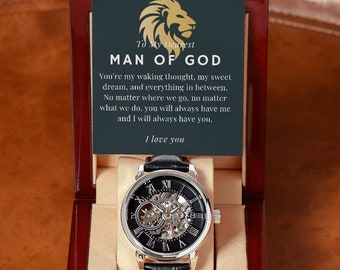 Father's Day for Husband – Christian Openwork Watch - Black Leather Strap, Religious Gift