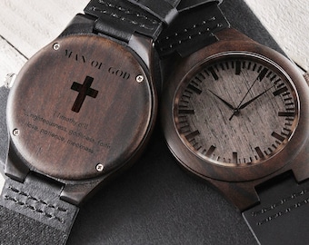 Engraved Wooden Watch – Man of God, Christian Gift