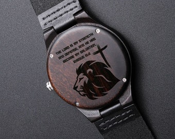 Engraved Sandalwood Watch – Christian Gift for Men