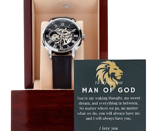 Man of God Automatic Watch – Father's Day for Husband Gift – Christian Leather Band