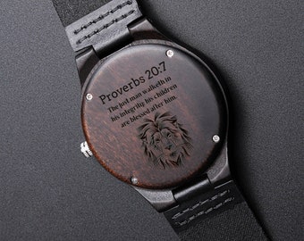 Engraved Sandalwood Christian Watch – Religious Gift for Him