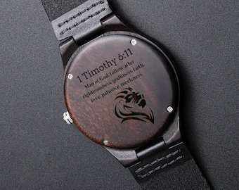 Engraved Wooden Watch for Men – Christian Bible Verse Gift