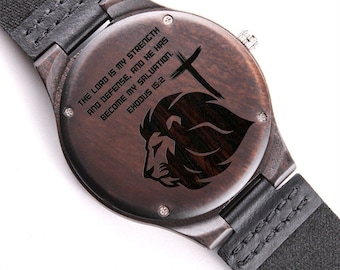 Engraved Wooden Watch for Men – Bible Verse, Christian Gift