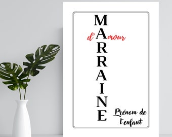 Affiche pour marraine d'amour -  cadeau pour marraine