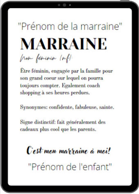 Affiche Pour Marraine - Cadeau Définition Marraine