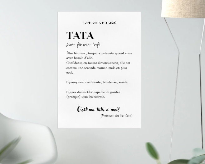 Affiche Pour Tata - Cadeau Tata