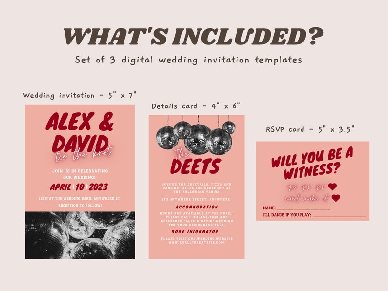 Disco Ball Wedding Invitation Template, Wedding Invitation Template