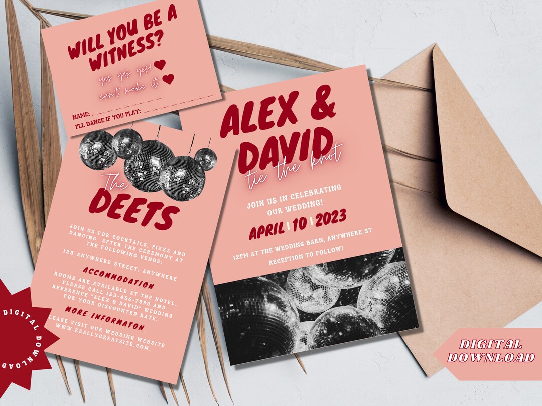 Disco Ball Wedding Invitation Template, Wedding Invitation Template