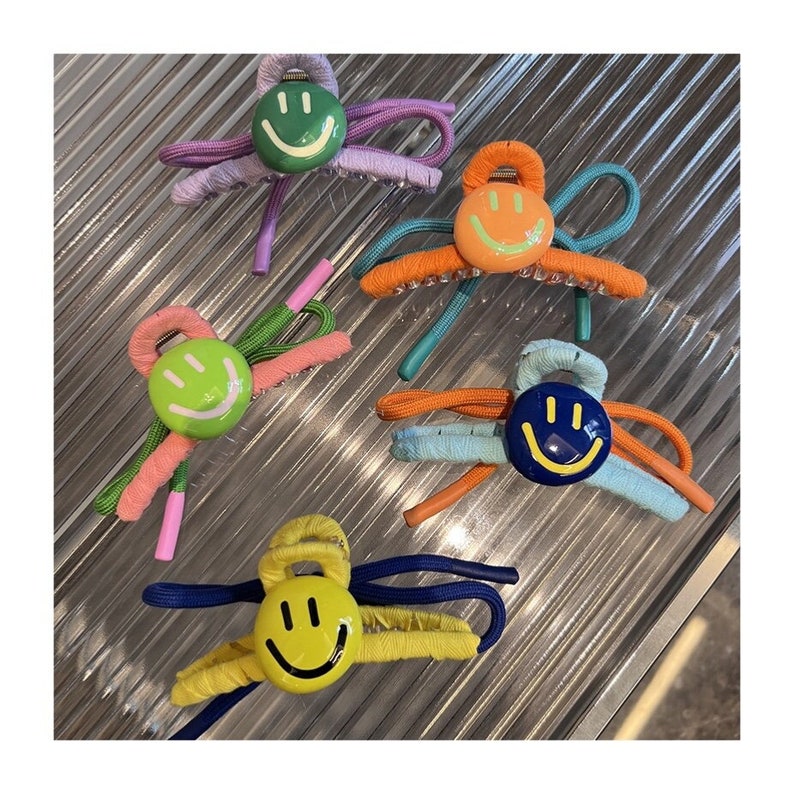 Smiley Face Bow Hair Claw Clip,acetate Hair Claw,cute Girls Claw Clips ...