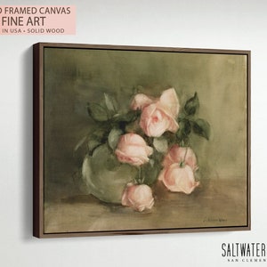 Framed Canvas Floral Still Life Painting • Vintage Wall Art • Extra Large Canvas • Oil Painting • Vintage Modern Farmhouse Print • CAN-10