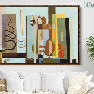 Framed Mid Century Modern Canvas Wall Art • Vintage Oil Painting Abstract Modern Art • Extra Large Oversized Unique Eclectic Decor • CAN-313