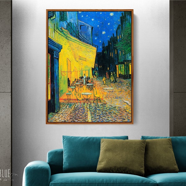 Framed Canvas Van Gogh Wall Art • Vintage Oil Painting Cafe Terrace at Night • Extra Large Oversized Canvas Art Cityscape Decor •.CAN-420