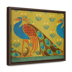 Framed Canvas Peacock Wall Art Colorful Boho Mid Century Modern Vintage Bird Art Nouveau Craftsman Decor 70s Eclectic Morris CAN-539 image 3