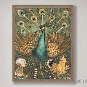 Peacock Boho Wall Art Vintage 70s Print  • Eclectic Mid Century Modern • Digital Print • Retro Painting • Hippie Decor • PRINTABLE