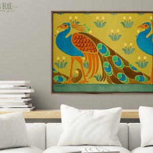 Framed Canvas Peacock Wall Art Colorful Boho Mid Century Modern Vintage Bird Art Nouveau Craftsman Decor 70s Eclectic Morris CAN-539 image 4