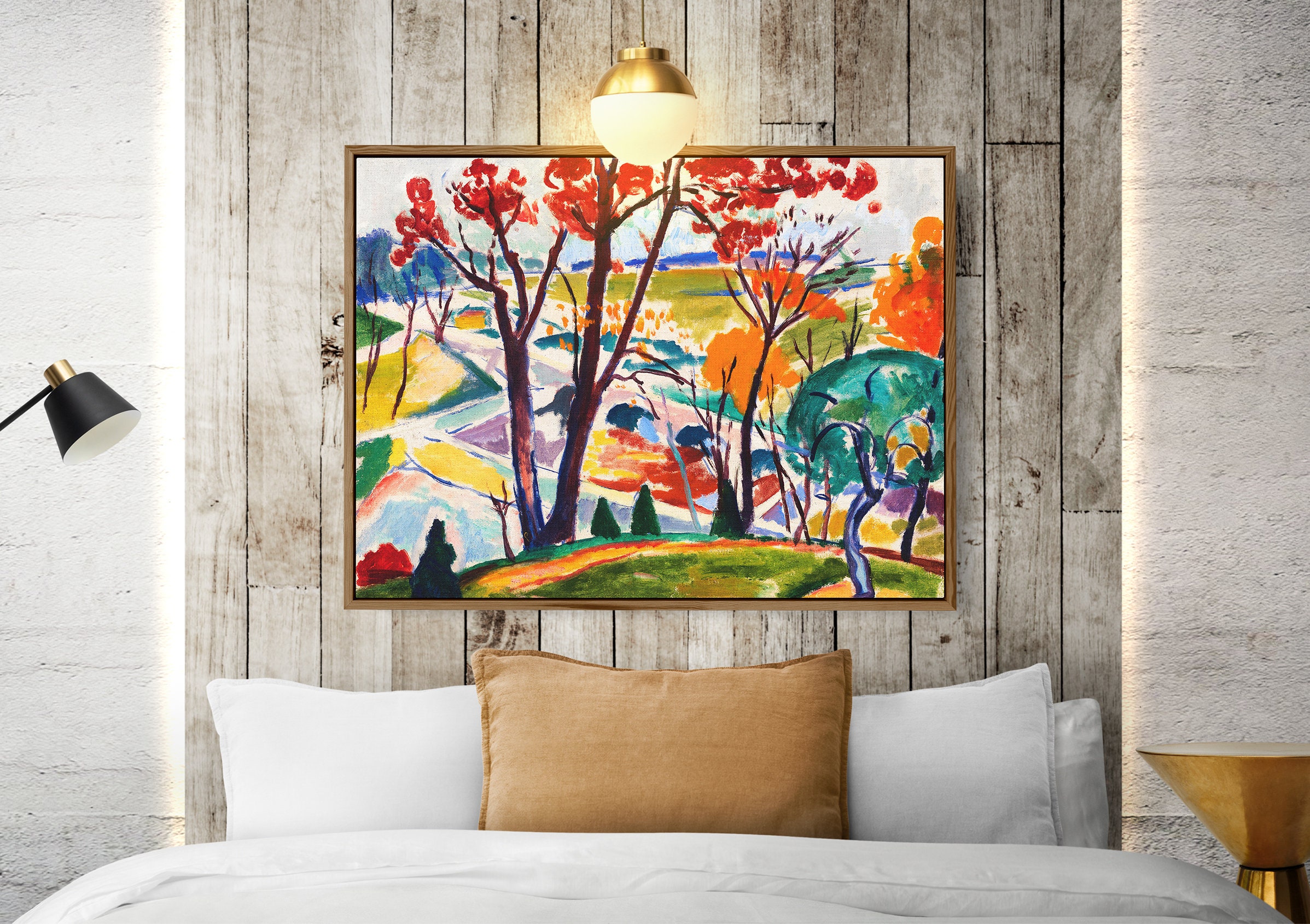 Framed Mid Century Modern Canvas Wall Art Vintage Oil Etsy