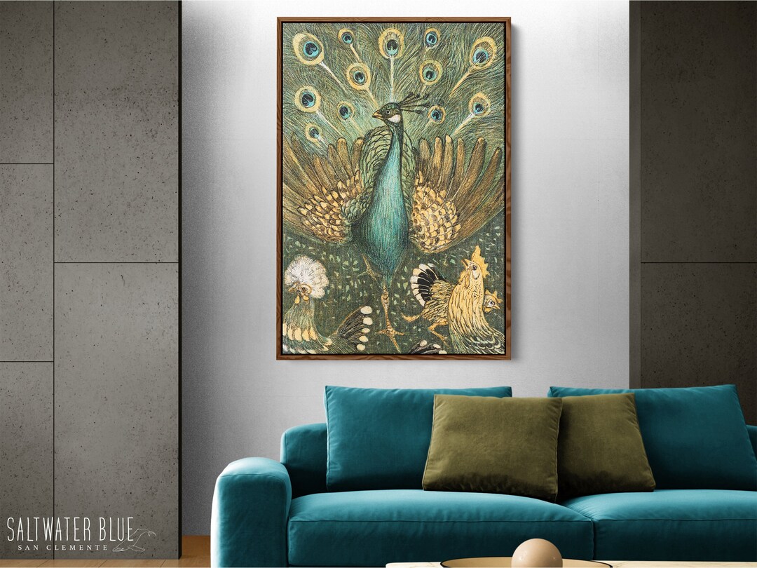 Vintage Peacock Framed Canvas Painting Boho Wall Art 70s Etsy
