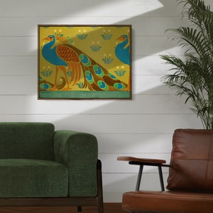 Framed Canvas Peacock Wall Art Colorful Boho Mid Century Modern Vintage Bird Art Nouveau Craftsman Decor 70s Eclectic Morris CAN-539 image 7