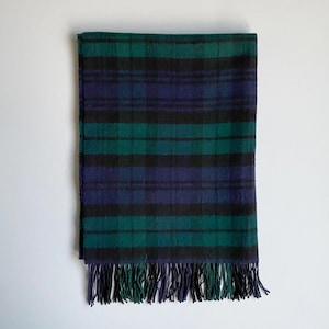 Navy Green Check Wool Blanket | Luxury Wool Blanket | Soft Blanket | Tartan Check Blanket | Cream Blanket