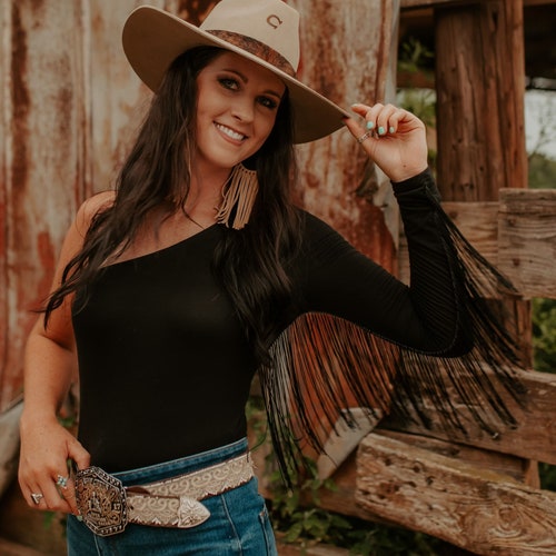 Fringe One Sleeve Bodysuit // One Shoulder Tassel Top // - Etsy