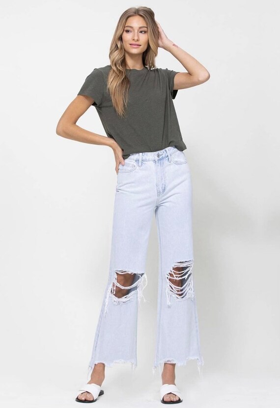 Cropped Flare Jeans // Vintage Mom Jeans // Boutique Denim // Army Green  Jeans and Light Wash Denim Boho Cowgirl Yellowstone 