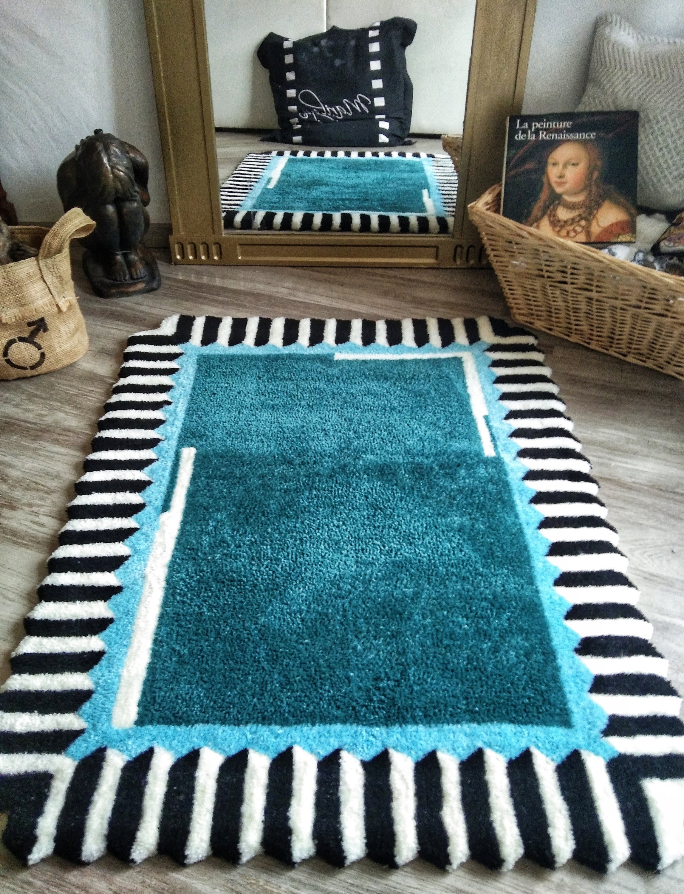 Tapis Fait Main Émeraude Coloré Moderne Géométrique Tapis de Zone Pour Salon Art Deco Beau Cadeau Ca