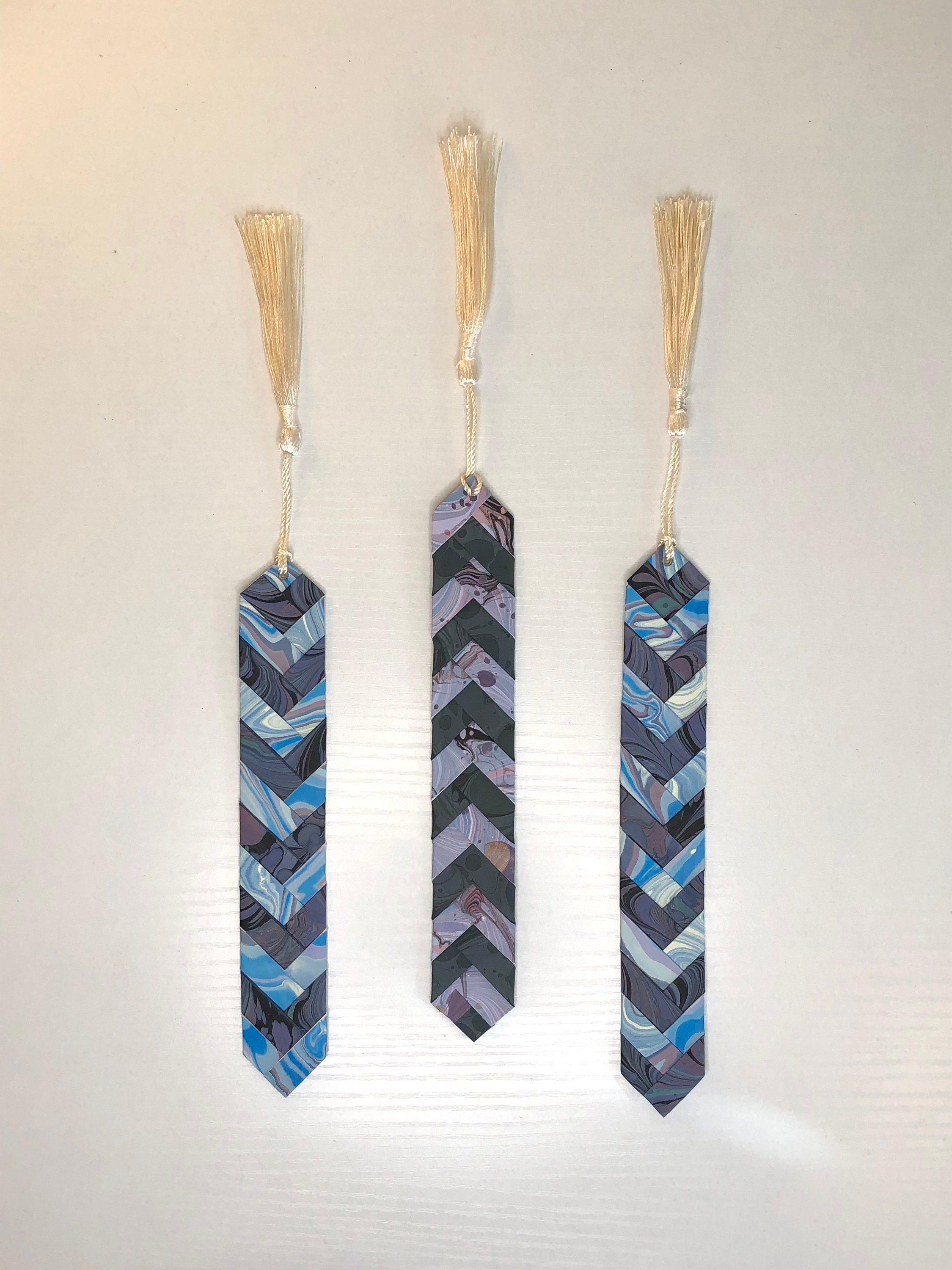 Handmade Woven Marbled Bookmarks ︱ Random Set of 3 ︱ Marbled Paper ...