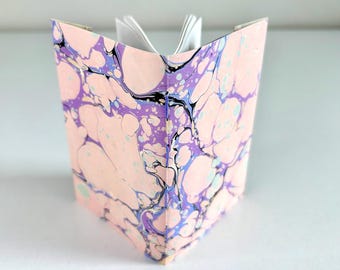 Handmade Marbled Pocket Notebook: Pink, Purple & Blue Mini Journal