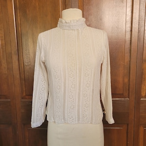 XS Edwardian Inspired, Vintage, White Lace, High Collar Blouse