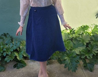 M Vintage 70s Denim, M Wrap Skirt, Midi Length, Sturdy Dark Denim, 100% Cotton