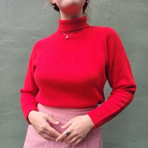M Vintage &quot;Knitted by Glasgo&quot;, Bright Red, Natural Fiber Knit Sweater, with Mock Neck, Very Soft