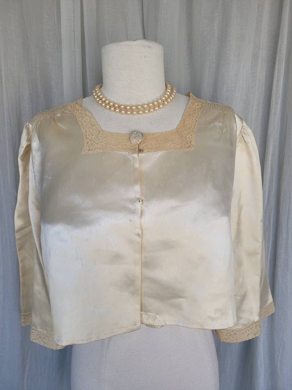 M 1920's Antique Champagne 100% Silk, Cropped and… - image 1