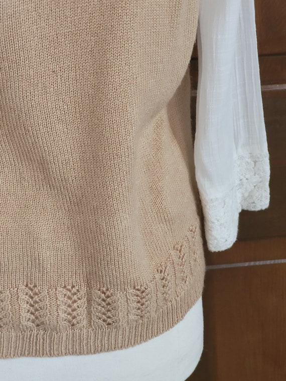 L Vintage, Beige Pointelle Knit, Sweater Vest - image 9