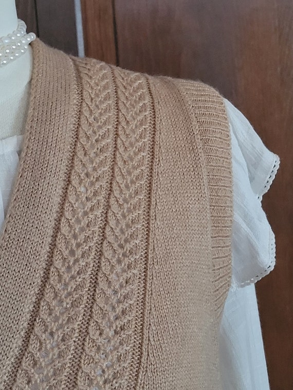 L Vintage, Beige Pointelle Knit, Sweater Vest - image 5